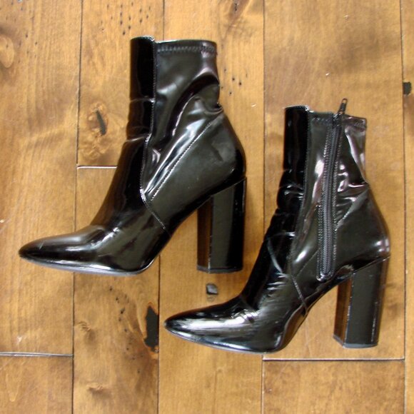 Aldo Black Patent Leather Boots Chunky Block Heel Size 7.5 - Picture 5 of 14